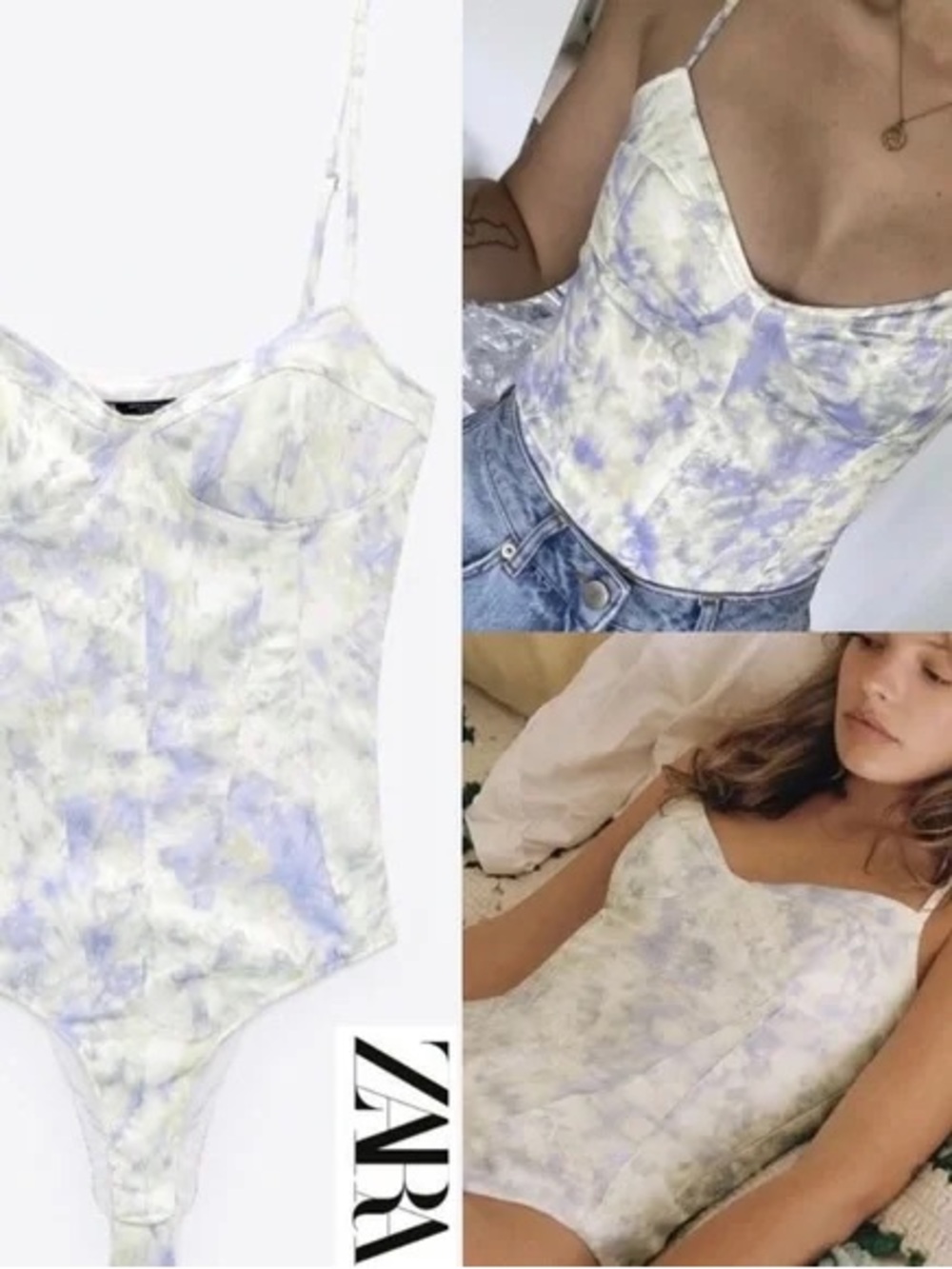 Zara Cream and Lavender Printed Bodysuit